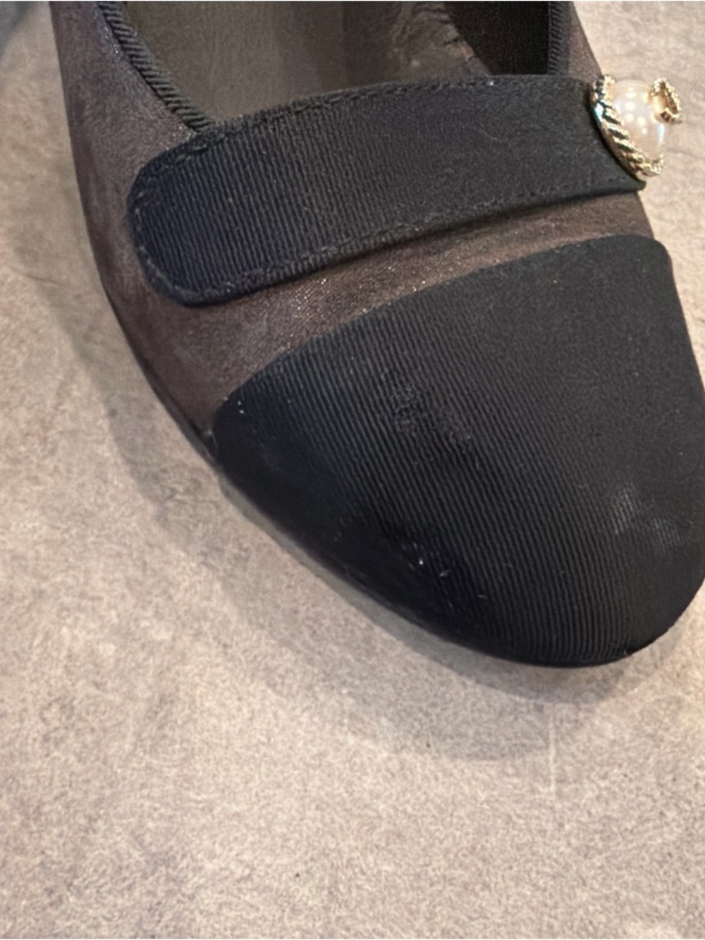 CHANEL COCO Mark Pumps Shoes 36 US 6 Gray Suede Black Ribbon Heels - Picture 7 of 13